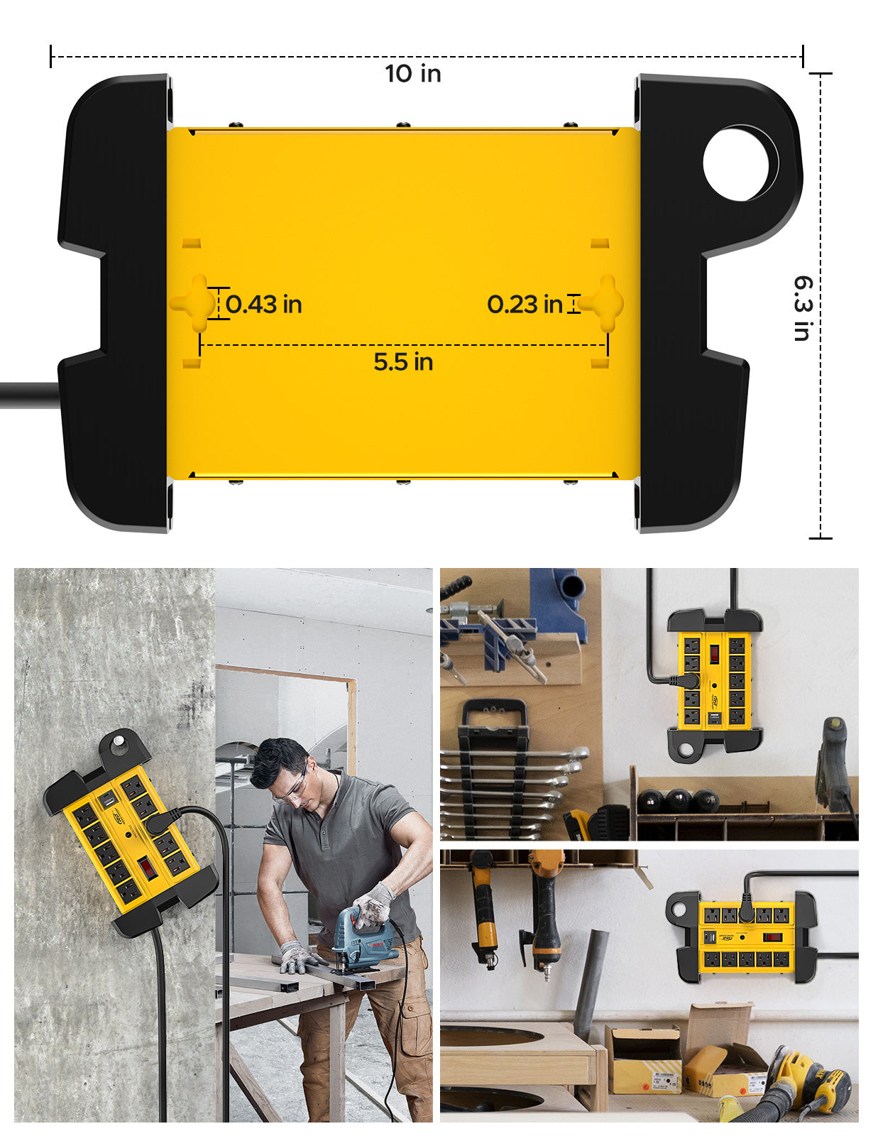 CRST 10-Outlet Metal Power Strip Surge Protector, 2800 Joules, 6FT/15FT Heavy Duty power Cord, USB-C & USB-A Ports, Cord Wrap Management, Wall Mountable Design