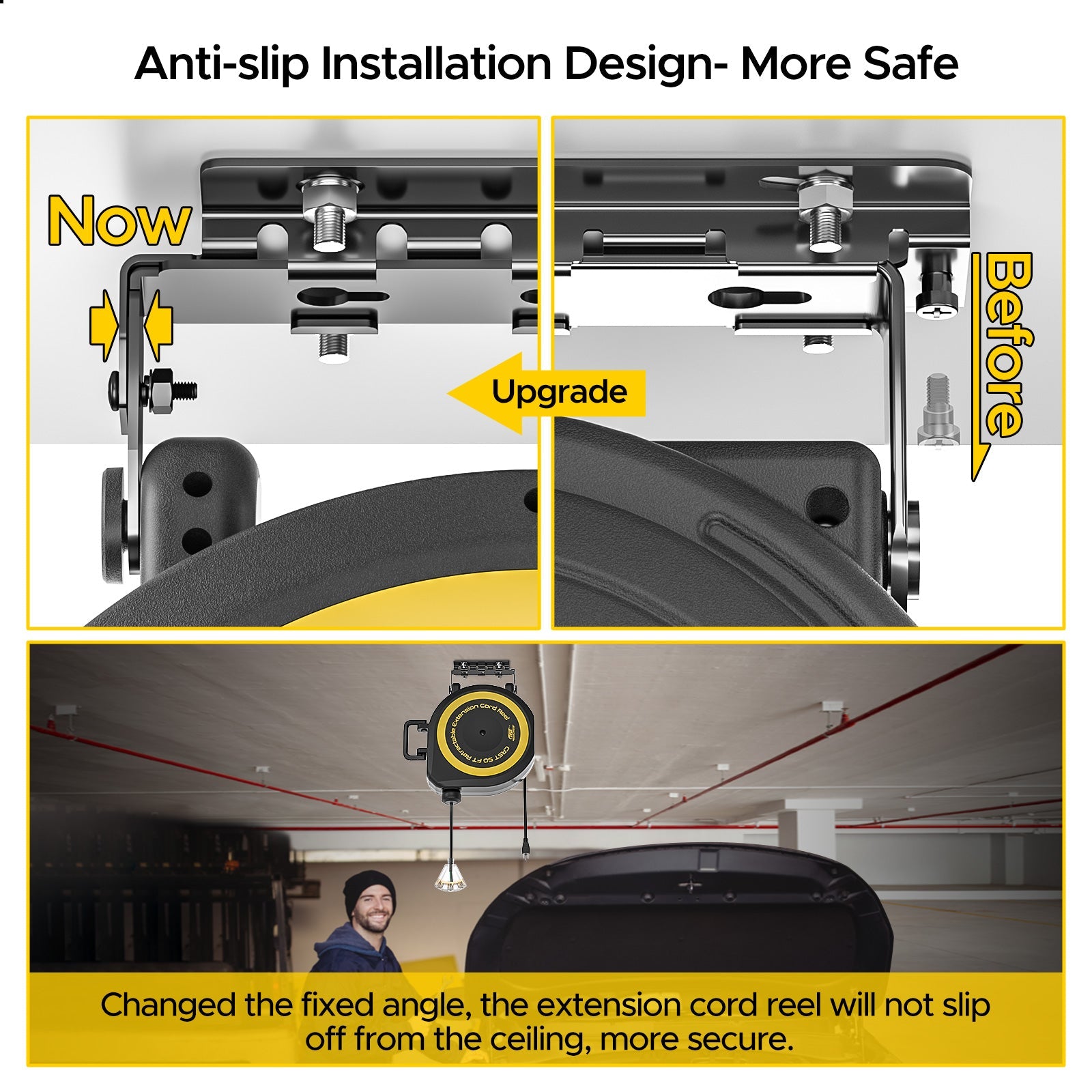 CRST 14AWG 50FT Retractable Cord Reel, Lighted Triple Tap, 13A Circuit Breaker, 180° Swivel, Auto Retraction, UL Listed, 36-Month Warranty