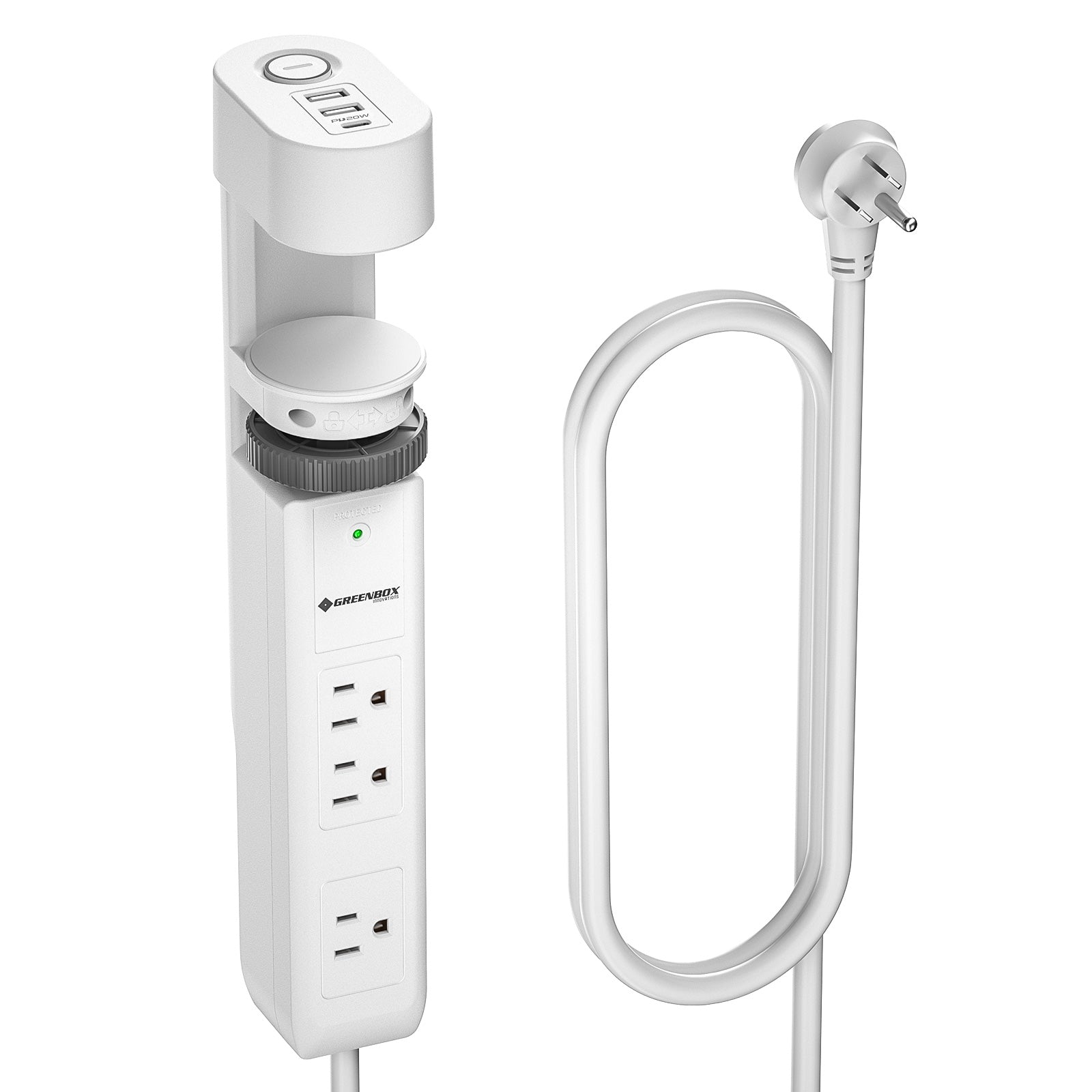 CRST Under-Desk Clamp Power Strip with 3 AC Outlets & 3 USB Ports (1 USB-C), 1020J Surge Protector, 6FT Flat Plug Extension Cord, Easy Mount Desk Charging Station for Home Office