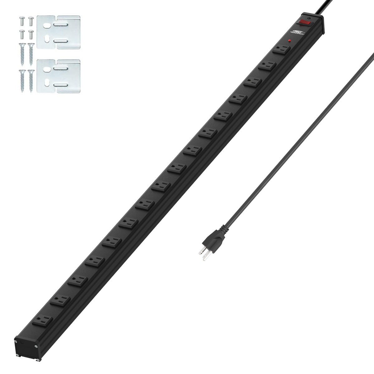 CRST 16-Outlet Metal Power Strip Surge Protector, 1800 Joules, 2.6" Ultra-Wide Spaced Outlets for Large Adapters, 15ft Heavy Duty Cord, Industrial Mountable Design with EMI Filter