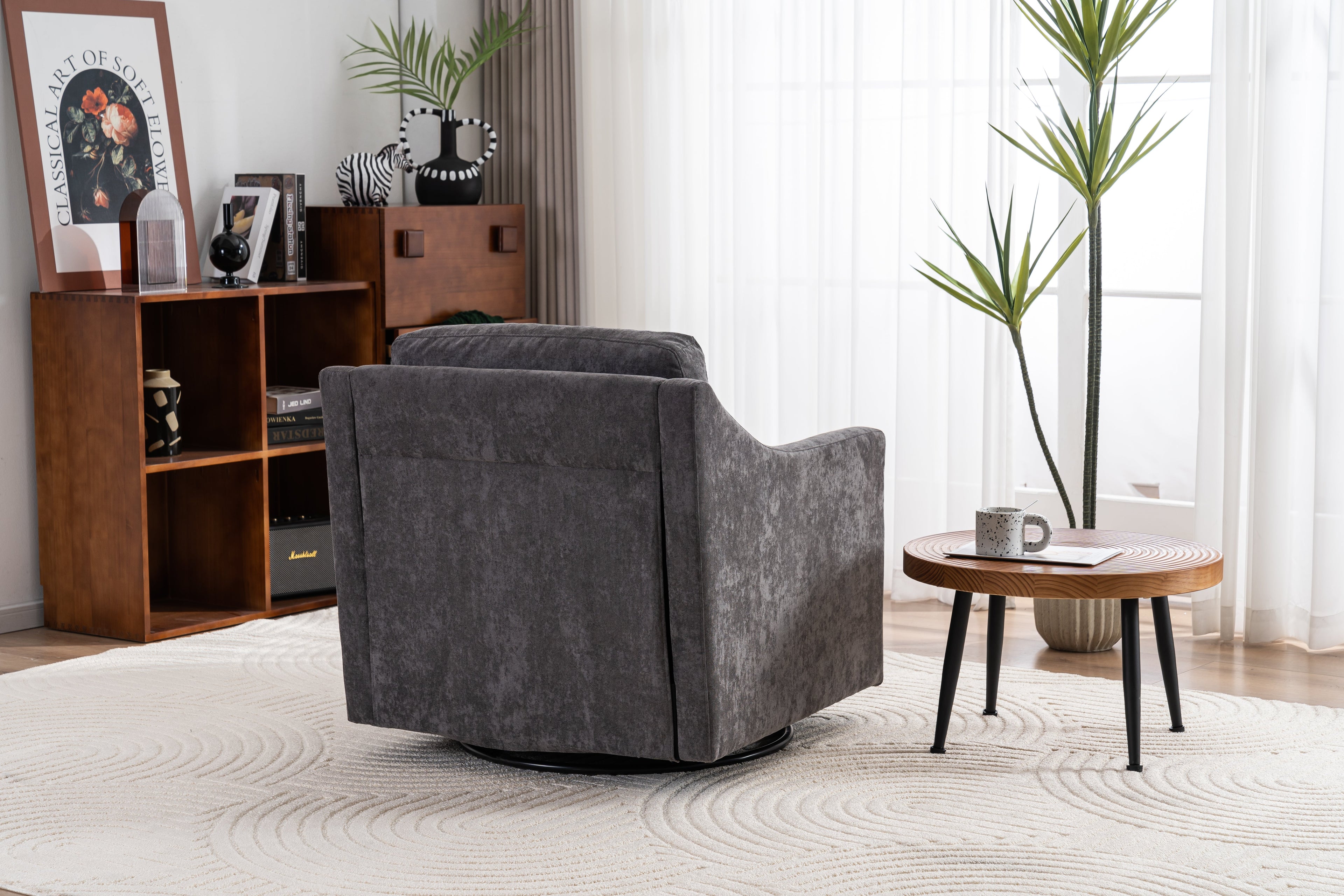 Large swivel chair, soft cushion armchair, modern chair, skin friendly gradient linen fabric, comfortable sitting gray