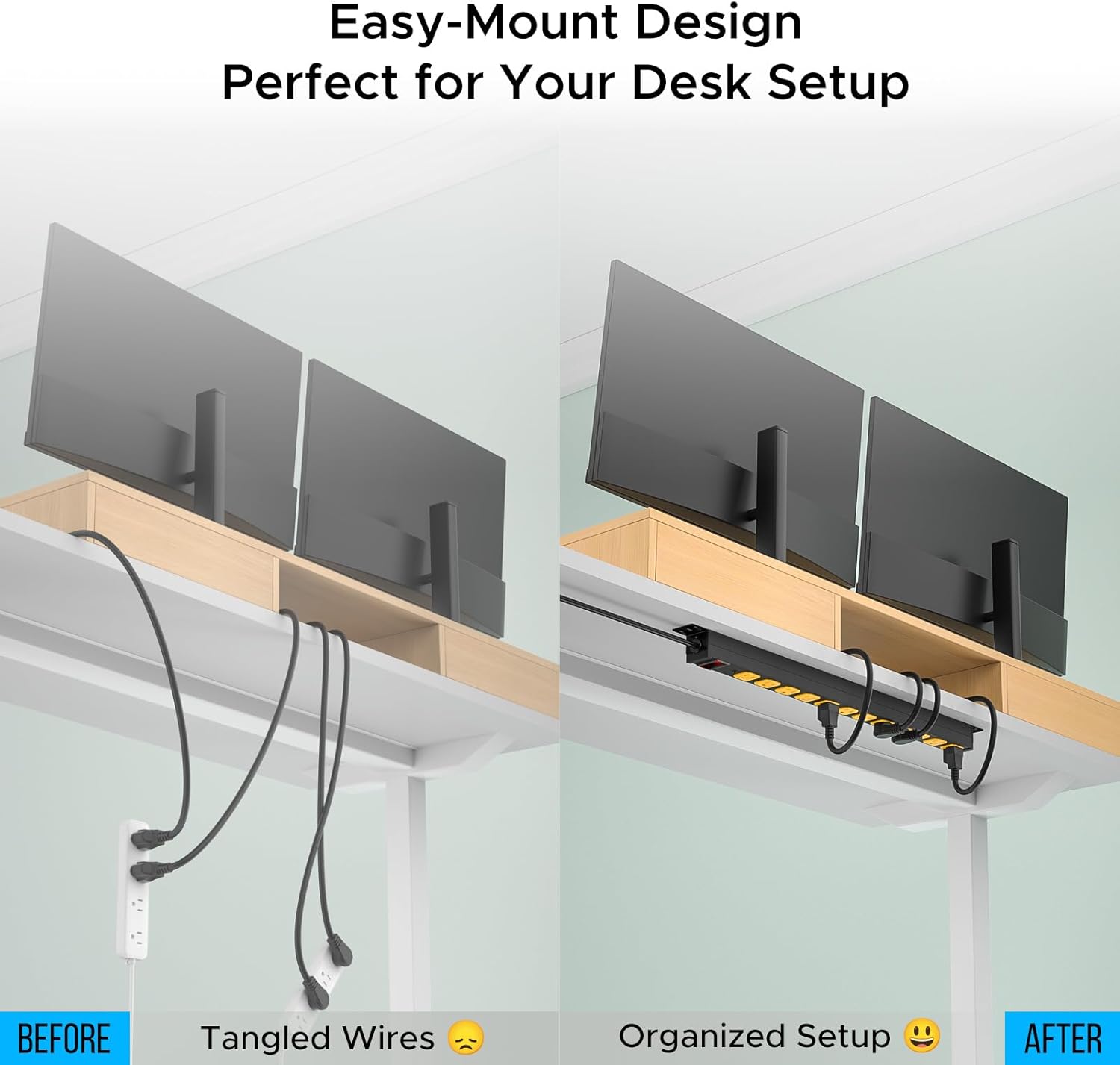 CRST Mountable Long Power Strip, 8 Outlets or 12 outlets 2100 Joules Surge Protector, Slim Metal Power Bar with 6FT Extension Cord, ETL Listed.