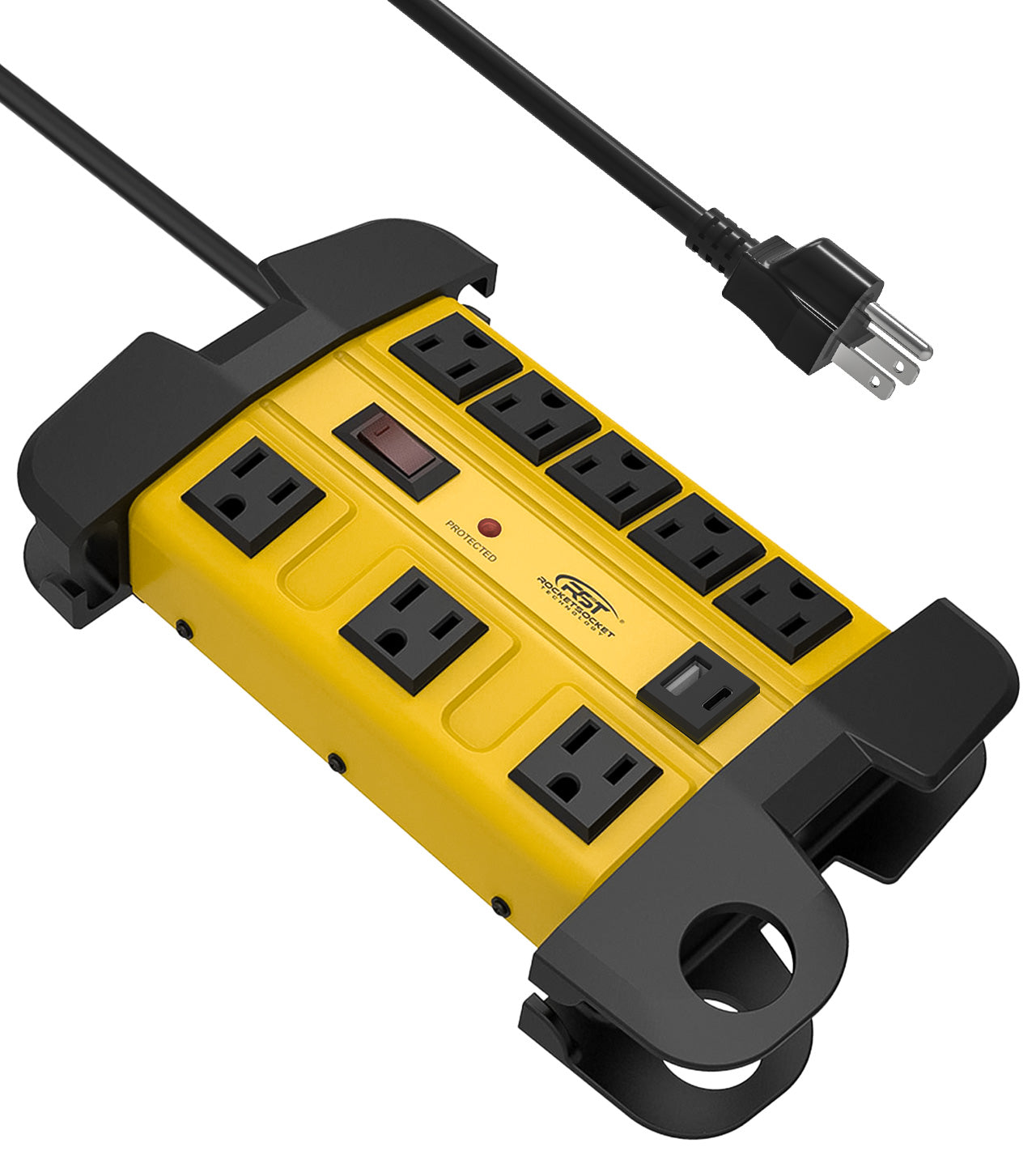 CRST Wide Spaced 8-Outlet Metal Power Strip Surge Protector, 1350 Joules, 6FT/15FT Heavy Duty Cord with Management Wrap,, USB-C & USB-A Ports, Wall Mountable Design