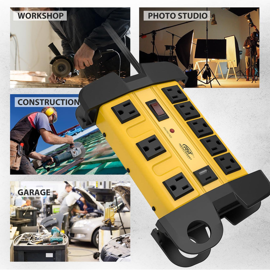 CRST Wide Spaced 8-Outlet Metal Power Strip Surge Protector, 1350 Joules, 6FT/15FT Heavy Duty Cord with Management Wrap,, USB-C & USB-A Ports, Wall Mountable Design