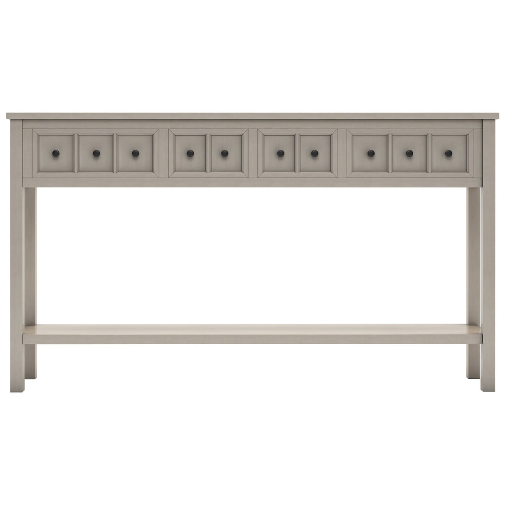 TREXM Rustic Entryway Console Table60" Long Sofa Table with two Different Size Drawers and Bottom Shelf for Storage (Gray Wash)