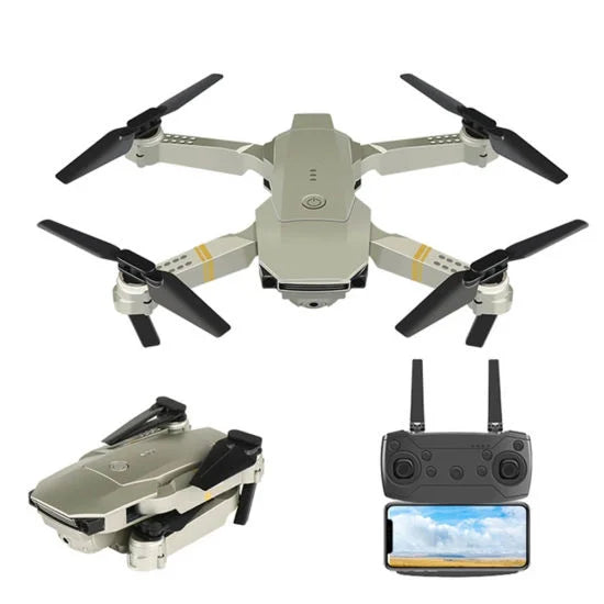 Drone with folded wings and remote control on a white background