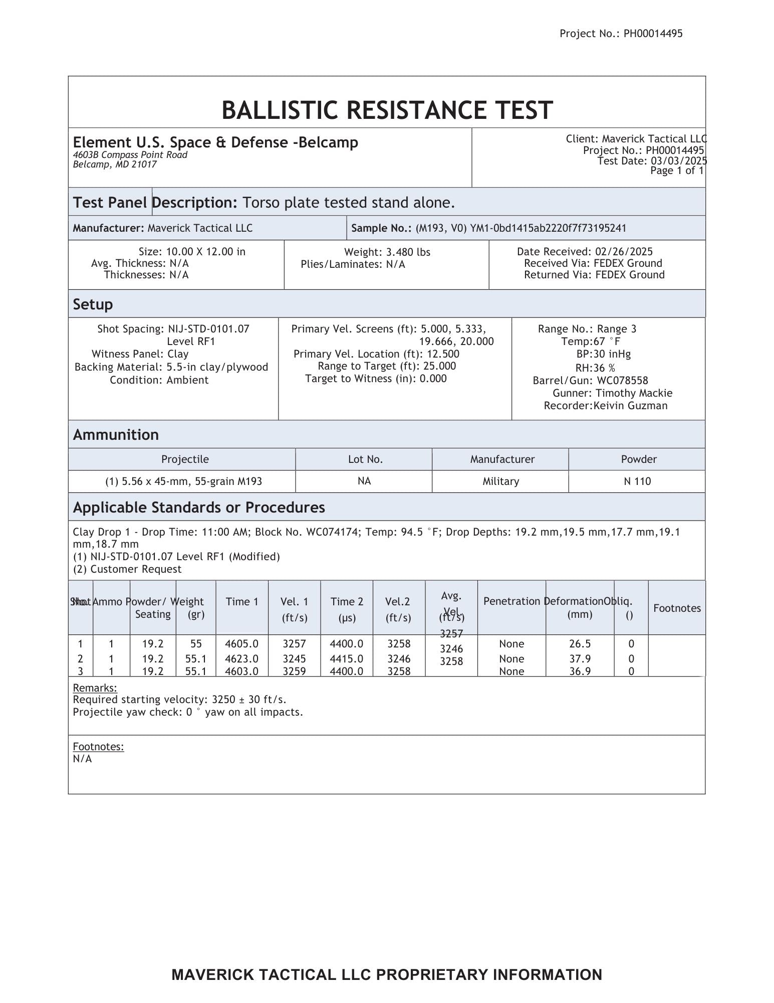 YM1 or YL1 Body Armor Plate (Level RF1 / III)