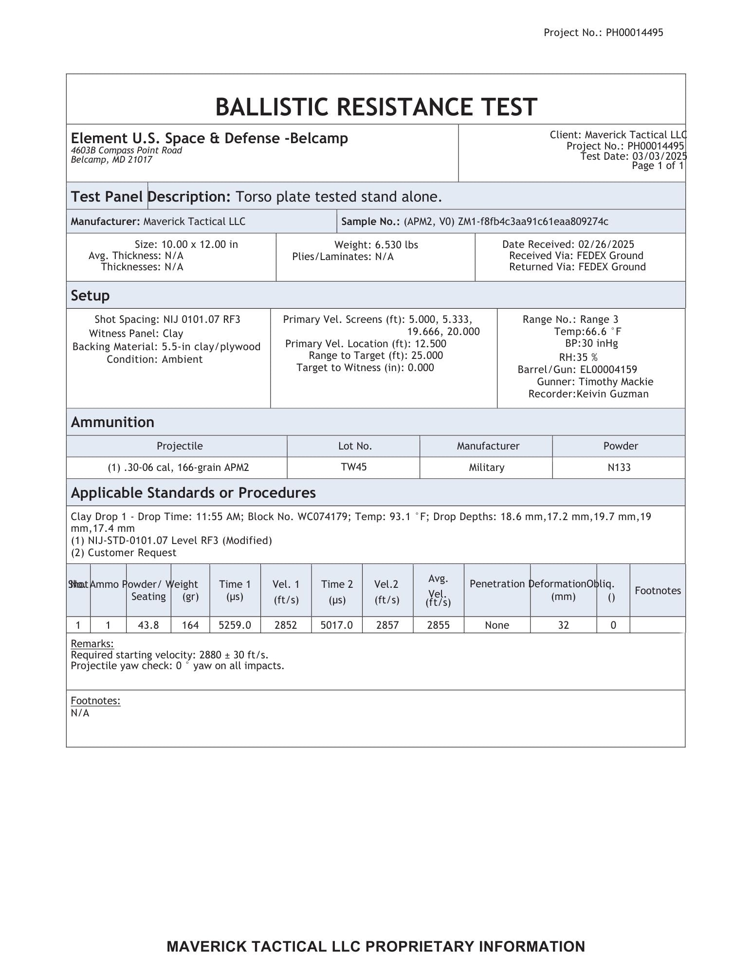 ZM1 or ZL1 Body Armor Plate (Level RF3 / IV)
