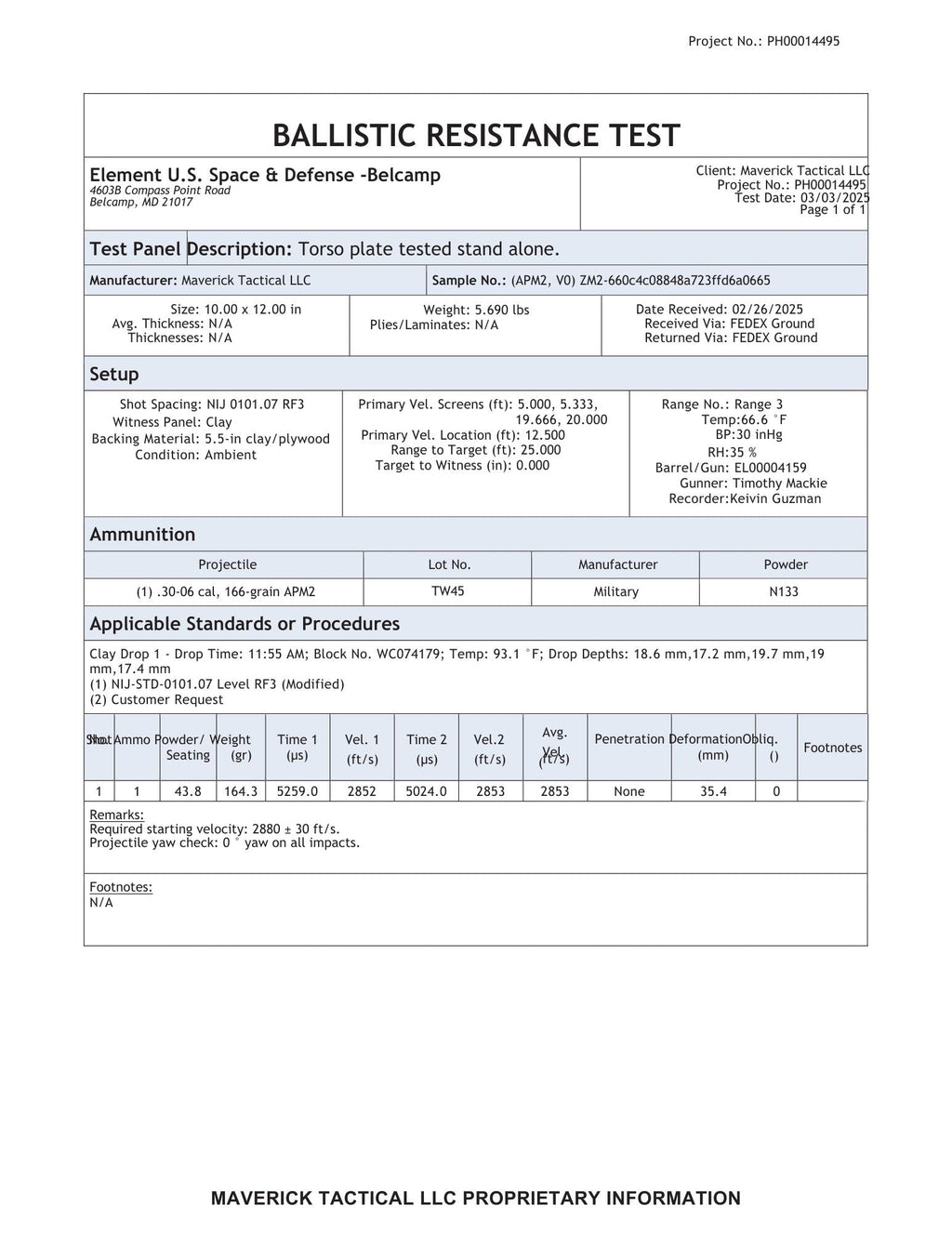 ZM2 or ZL2 Body Armor Plate (Level RF3 / IV MAX)