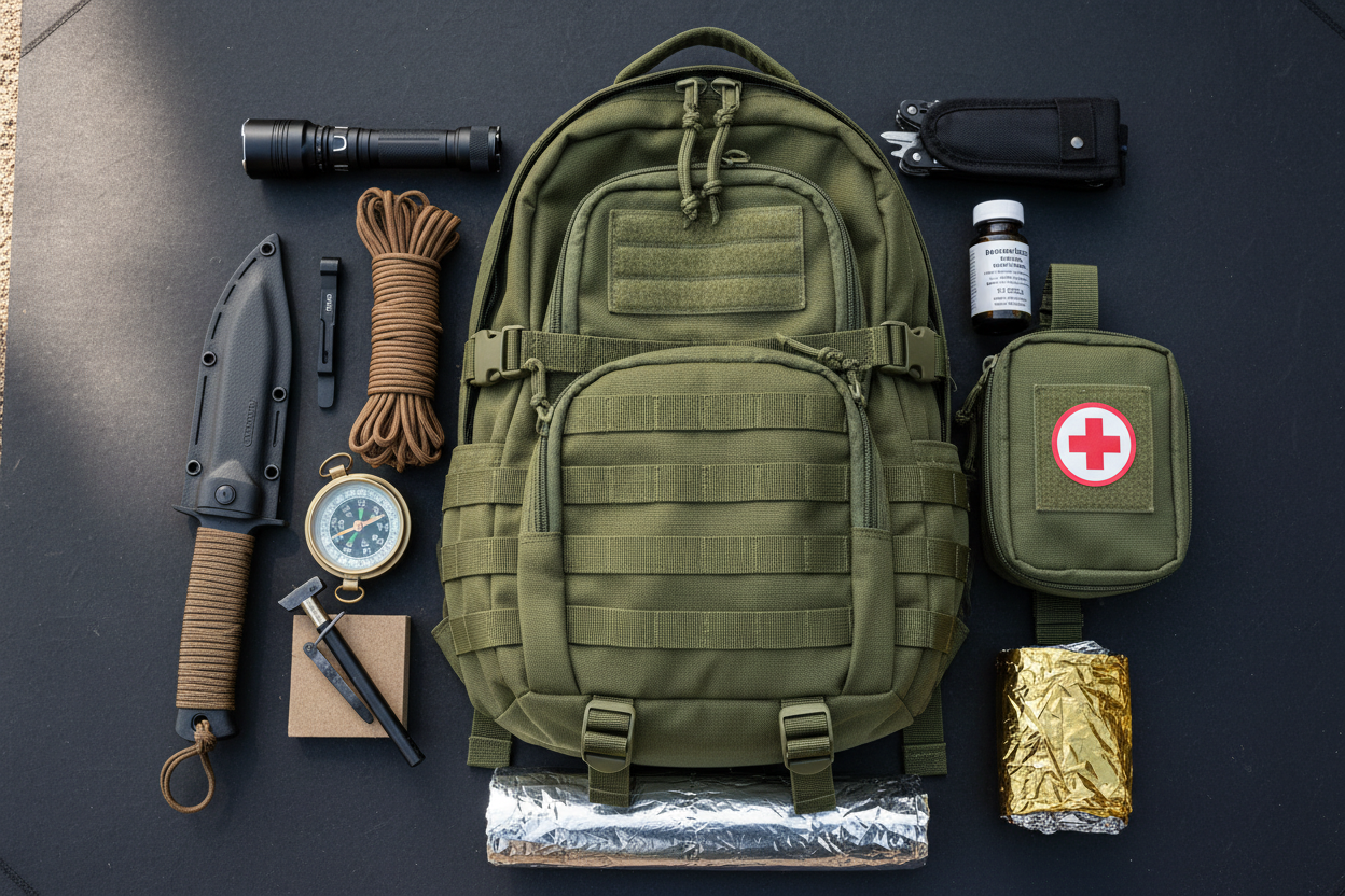 need a realistic photo I can use for a page showing tactical and survival gear