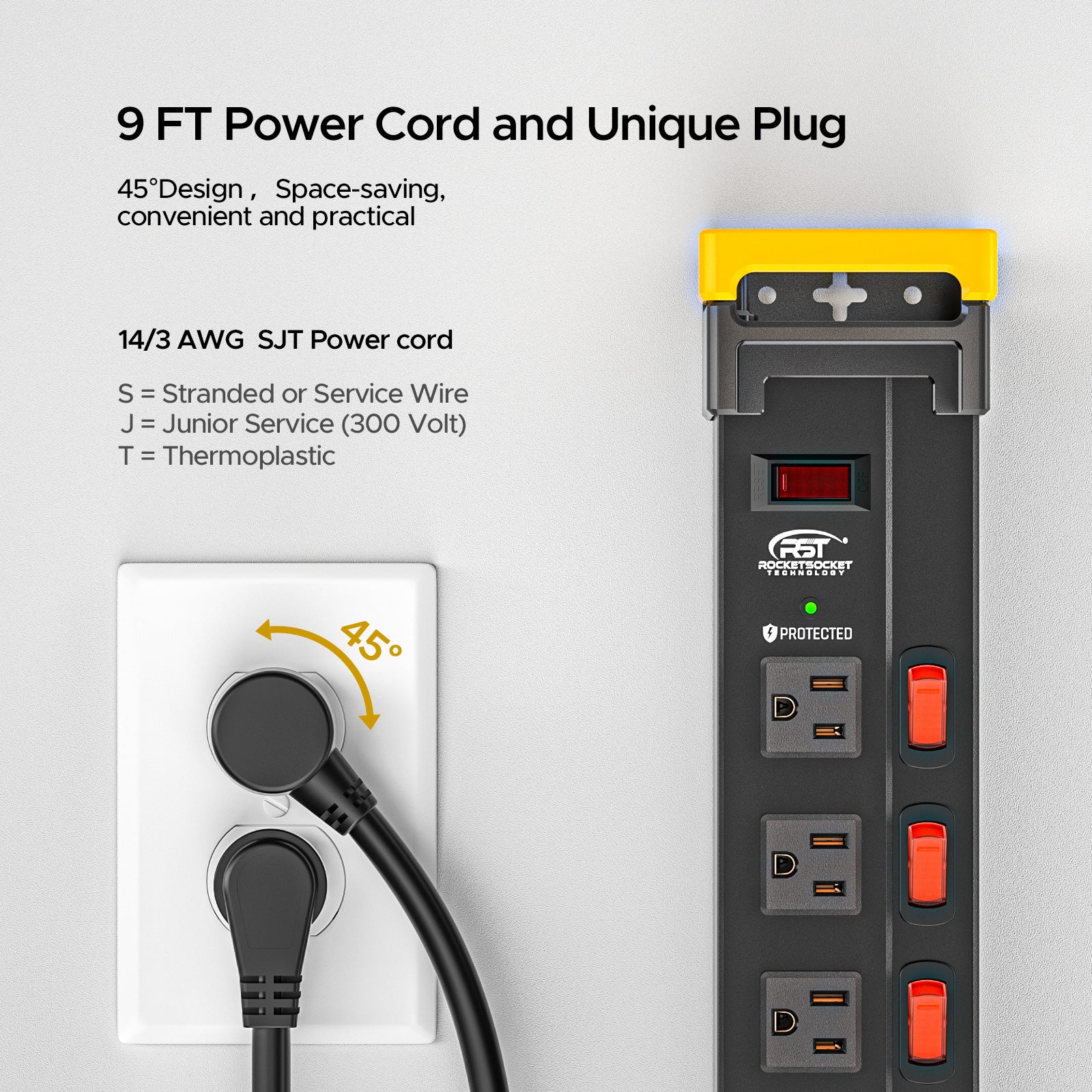 CRST 12-Outlet Metal Power Strip Surge Protector with Individual Switches, 1020 Joules, 9ft Heavy Duty 14AWG Cord, Dual Adjustable Cord Managers, Industrial Wall Mountable Power Bar for Workshop & Garage