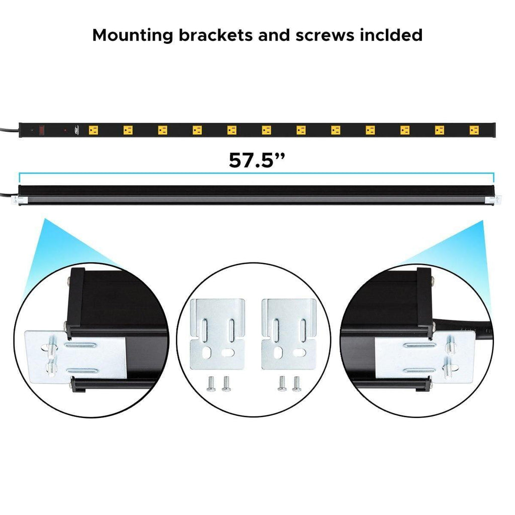 CRST 4.2" Wide Spaced 12 Outlets Mountable Metal Power Strip Surge Protector, 15FT Power Cord, Mounting Brackets Included