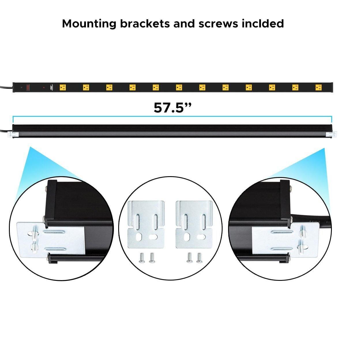CRST 4.2" Wide Spaced 12 Outlets Mountable Metal Power Strip Surge Protector, 15FT Power Cord, Mounting Brackets Included