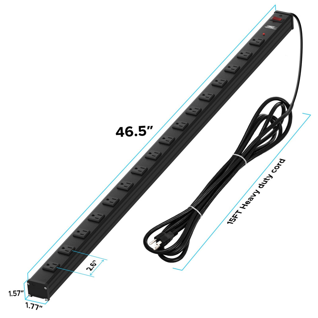 CRST 16-Outlet Metal Power Strip Surge Protector, 1800 Joules, 2.6" Ultra-Wide Spaced Outlets for Large Adapters, 15ft Heavy Duty Cord, Industrial Mountable Design with EMI Filter