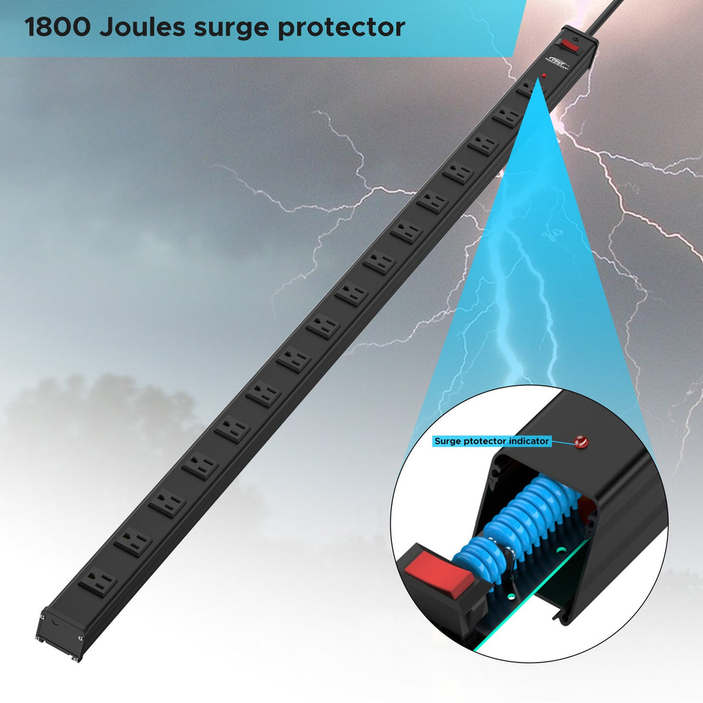 CRST 16-Outlet Metal Power Strip Surge Protector, 1800 Joules, 2.6" Ultra-Wide Spaced Outlets for Large Adapters, 15ft Heavy Duty Cord, Industrial Mountable Design with EMI Filter